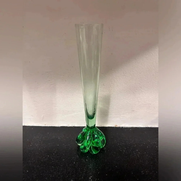 Fluted Green Bud Vase with Swirled Blown Glass Base - Picture 1 of 4